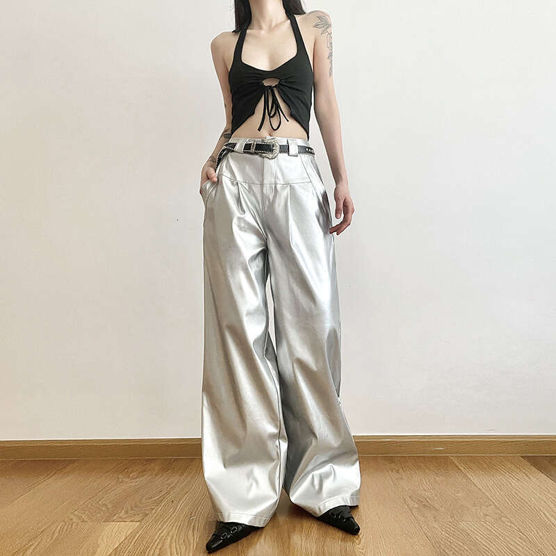 2023 Summer New Women's Solid Color Loose Street Fashion High Waist Casual Straight Wide Leg Pants 62c