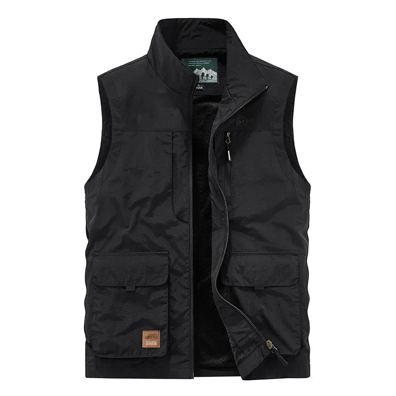 FGKKS Mens Leisure Vest Solid Color Tooling Style Waistcoat Thin Fishing Hiking MultiPocket Casual Loose for Men 250725