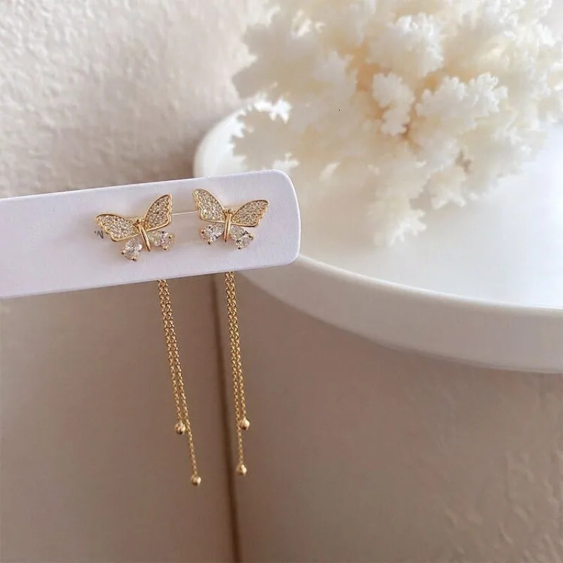 Drop Ear Line Long Hanging Earrings for Women Rose Gold Color Zircon Crystal Piercing Threader Earing Accessories Jewelry 250715