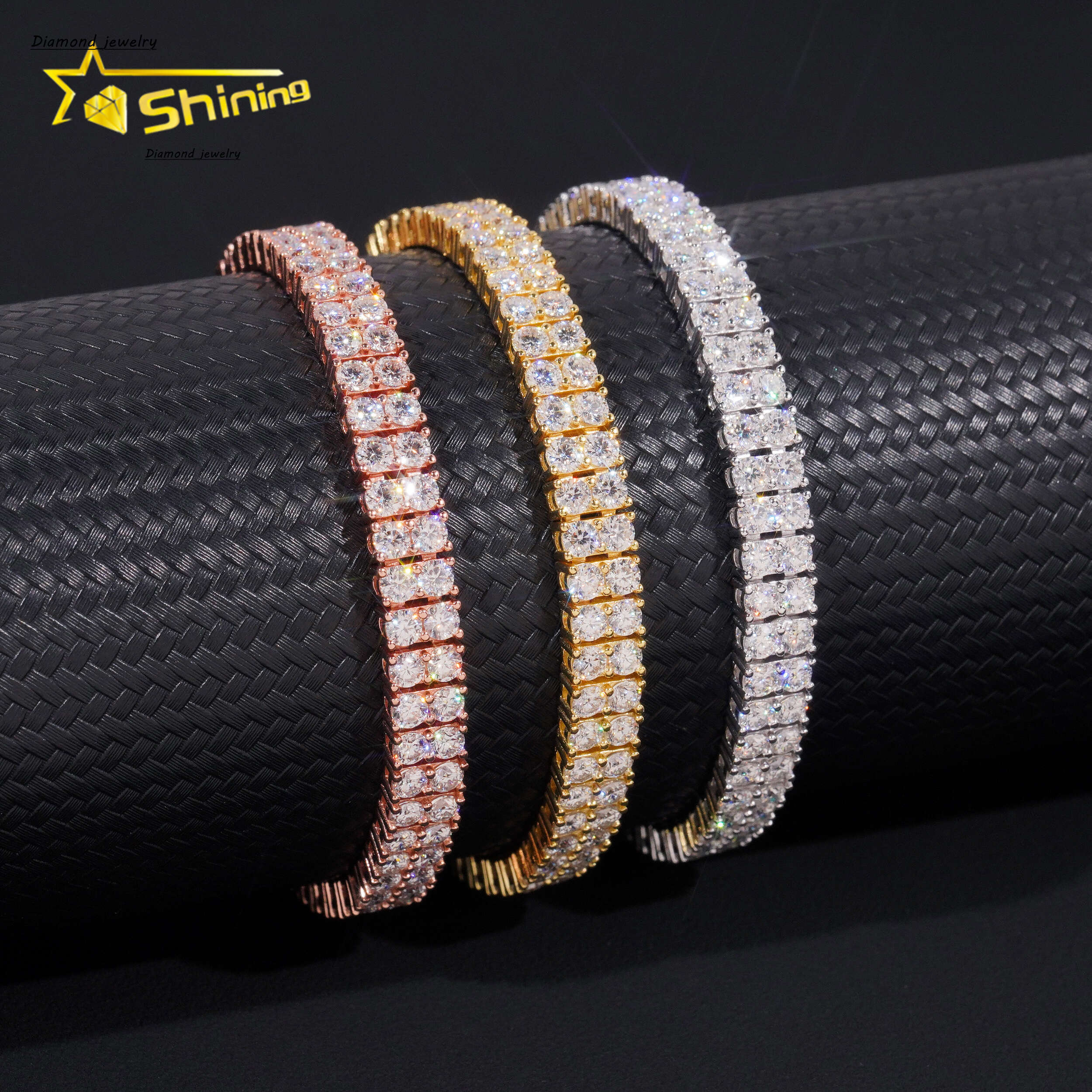 2rows Moissanite 6.6mm Tennis Bracelets 18K Gold Plater Fine Jewelry Sterling Silver Tennis Chain Bracelet Hot Sale Design