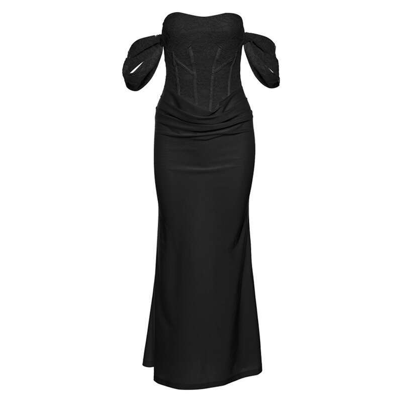 2024 Women's Autumn Winter New Fashion Solid Color Off-Shoulder Short Sleeve Mid-Length Dress 27c