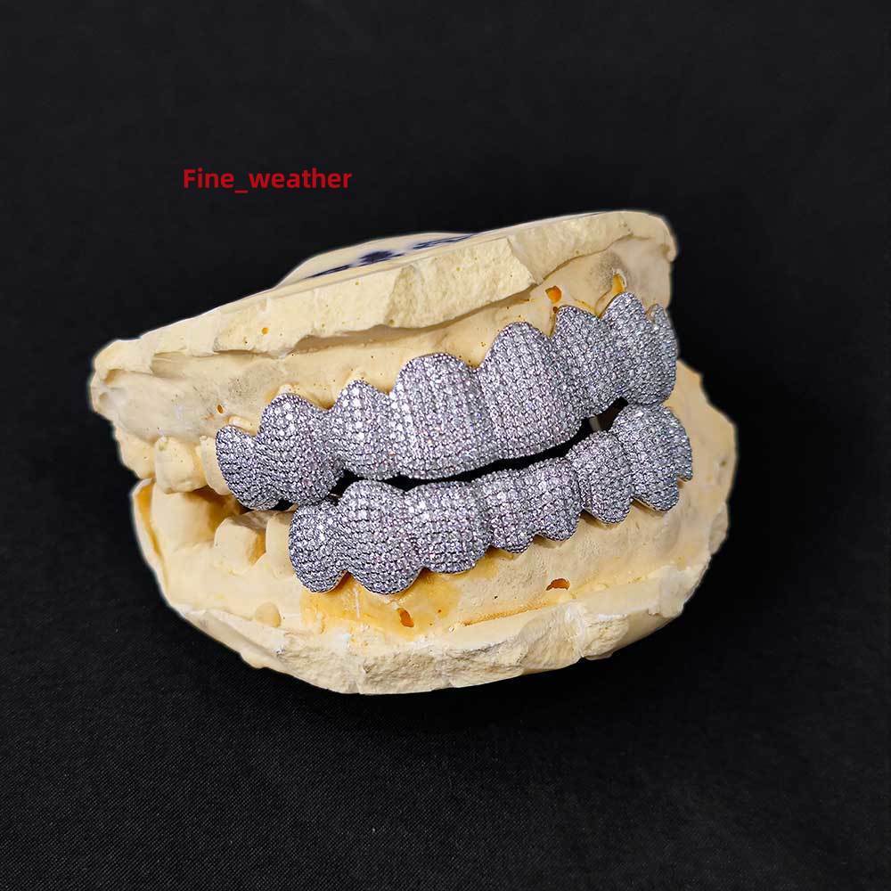 Hip Hop Custom Made Teeth Grillz Jewelry VVS Moissanite Diamond Tooth Grillz Silver Iced Out Grillz for Teeth