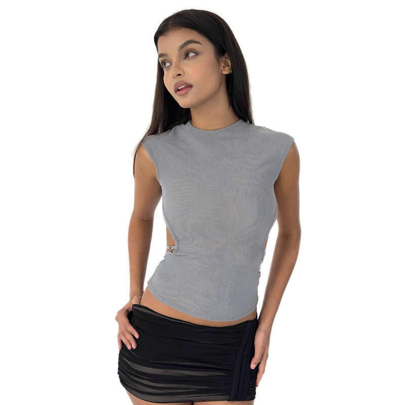 Qtp099 Women's Summer New Solid Color Round Neck Sleeveless Backless Sexy Tank Top B5