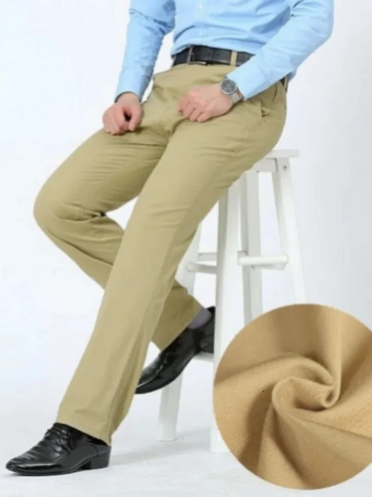 Mens 100 Cotton Summer Thin Pants Autumn Suit Pant Slacks High Waist Straight Loose Bland Solid Business Casual Gozbkf 250725
