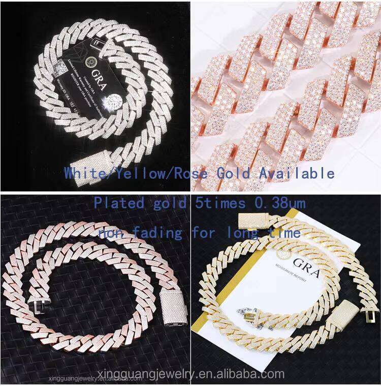 20mm 3Rows 4Rows Stones Heavy Link Necklace S Sier Iced Out VVS Moissanite Men's Cuban Chain Hip Hop Jewelry