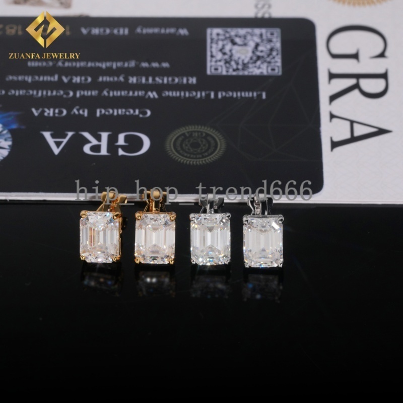 Ready to Ship 925 Sterling Silver Clip-on Mens Earring Gold Plated Iced Out VVS Diamond Emerald Moissanite Drop Earrings