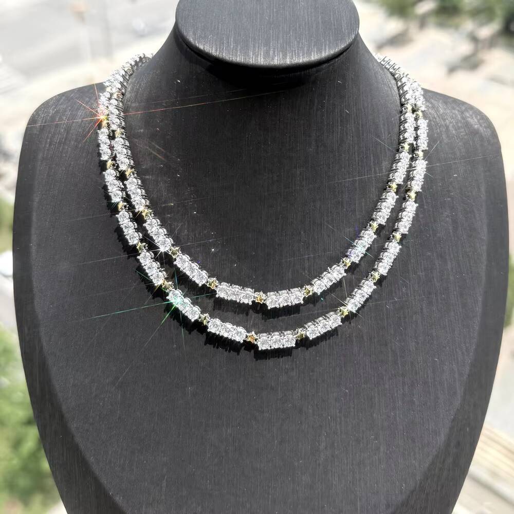 Bling Fashion Women Jewelry Set Full Paved 5A CZ High Polished Two Tone Plated Star Tennis Chain Necklace Bracelet