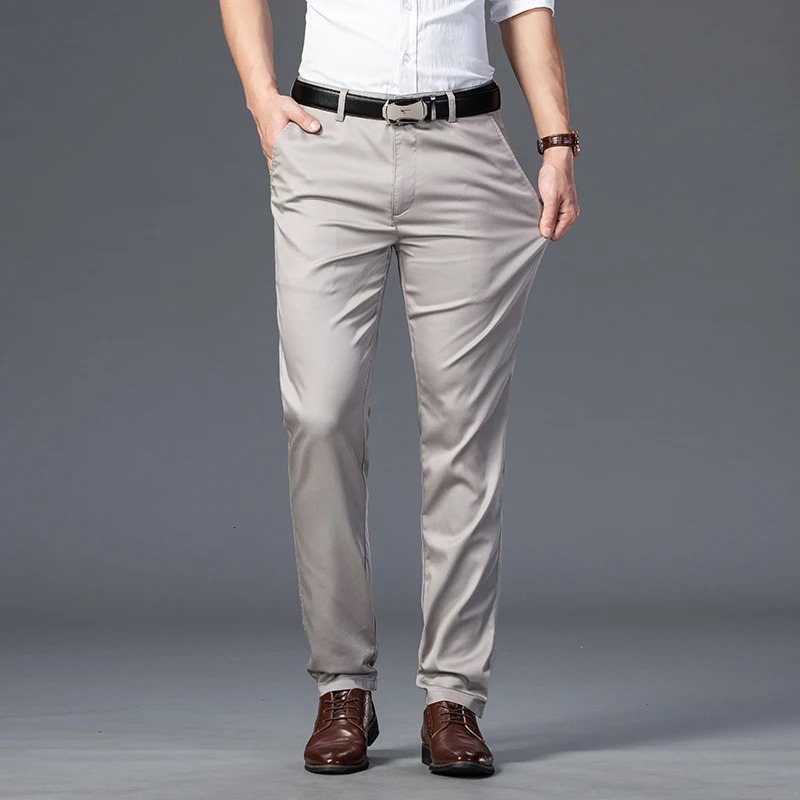 Summer Thin Mens Slim Suit Pants Fashion Business Casual Cotton Green Black Khaki Trousers Male Clothing 3040 250725