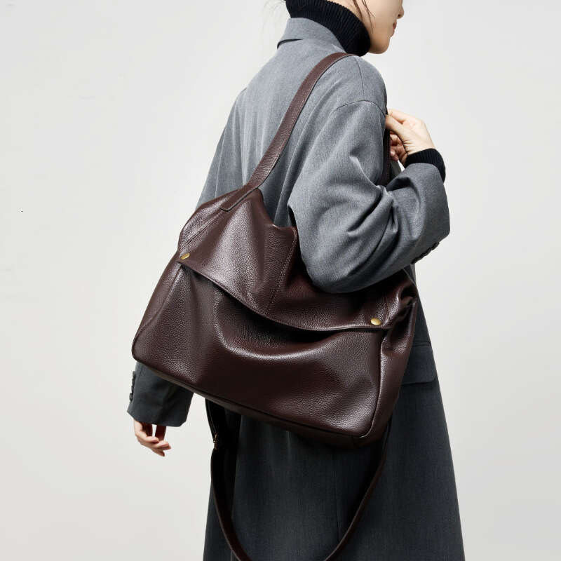 New Designer Luxury Large Capacity Single Shoulder Genuine Wind Soft Leather Tote Simple Casual Women's Bag