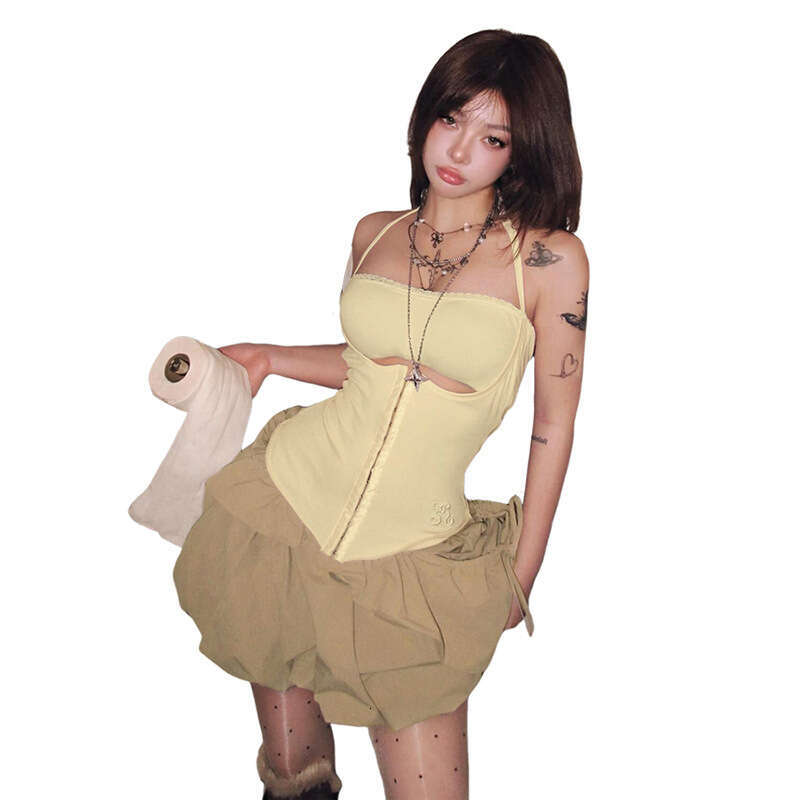 2025 Summer New Khaki Niche Design Versatile Slim Fit Fluffy Skirt Pants for Women 7fe