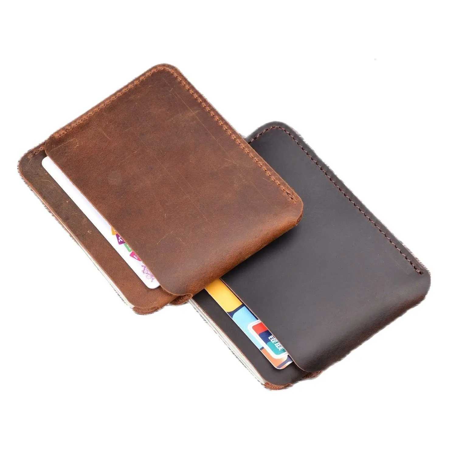 GENODERN Genuine Leather Business ID Card Holder Crazy Horse Leather Travel Holder Mini Wallet Men Women Purse Case Z250725