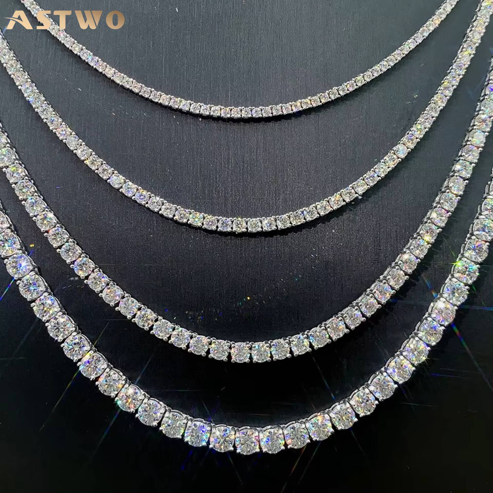 Custom Moissanite Tennis Necklace 925 Silver VVS 3mm Round Iced Out Men Hip Hop Jewelry Link Moissanite Chain