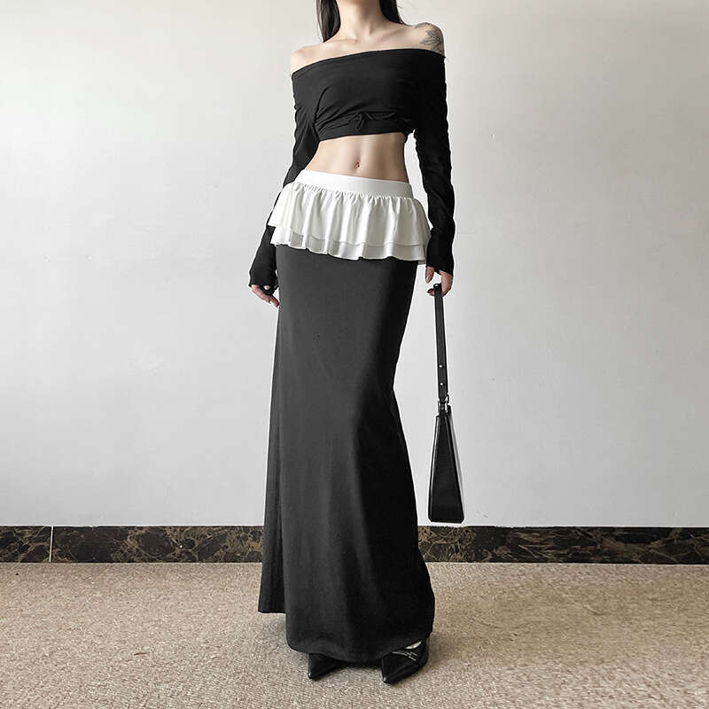 2024 Autumn New Women's Fashion Street Style Sexy High Waist Patchwork Long Skirt 8ab