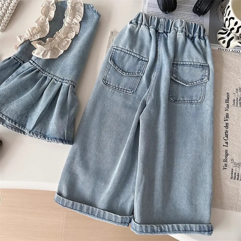Undershirt Vest Pants Set Spring and Autumn Shirts Fashionable Cowboy Vest Wide Leg Pants 3-Piece Set Trendy 250724