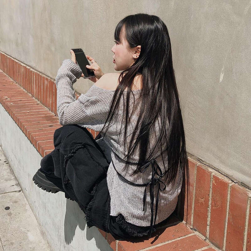 INS2024 Summer New Women's Solid Color Loose Street Fashion Asymmetrical Neck Long Sleeve Top b58
