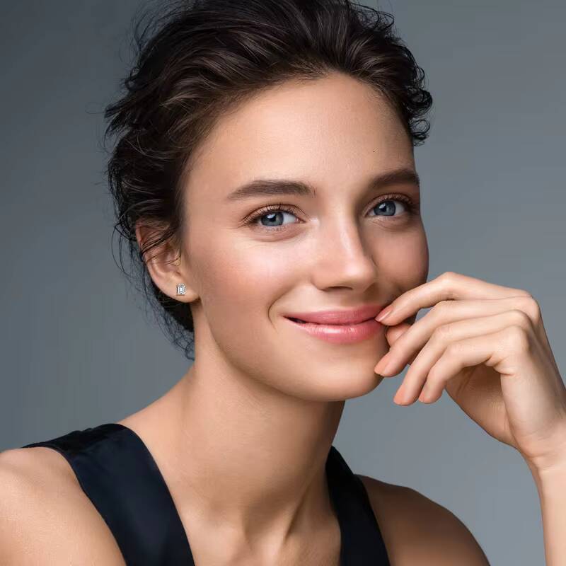 Wholesale 925 Sterling Silver Moissanite Earrings Classic Emerald Cut Stud 6.5mm 1.0CT Classic Style