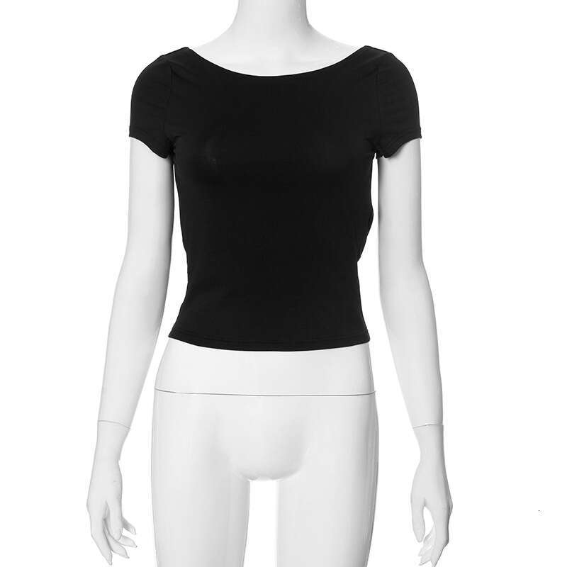Ytp072 Women's Summer New Solid Color Round Neck Backless Sexy Navel-Baring Fashion Top T-Shirt For Women B5
