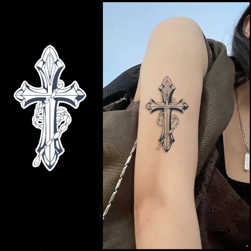 Chain cross print juice tattoo sticker European and American high-end feeling arm washable blue tattoo