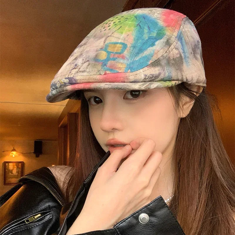 Y2K American Spice Girl Personalized Graffiti Forward Hats for Women Spring Summer Thin Niche Retro Beret Cap Gorras 250723