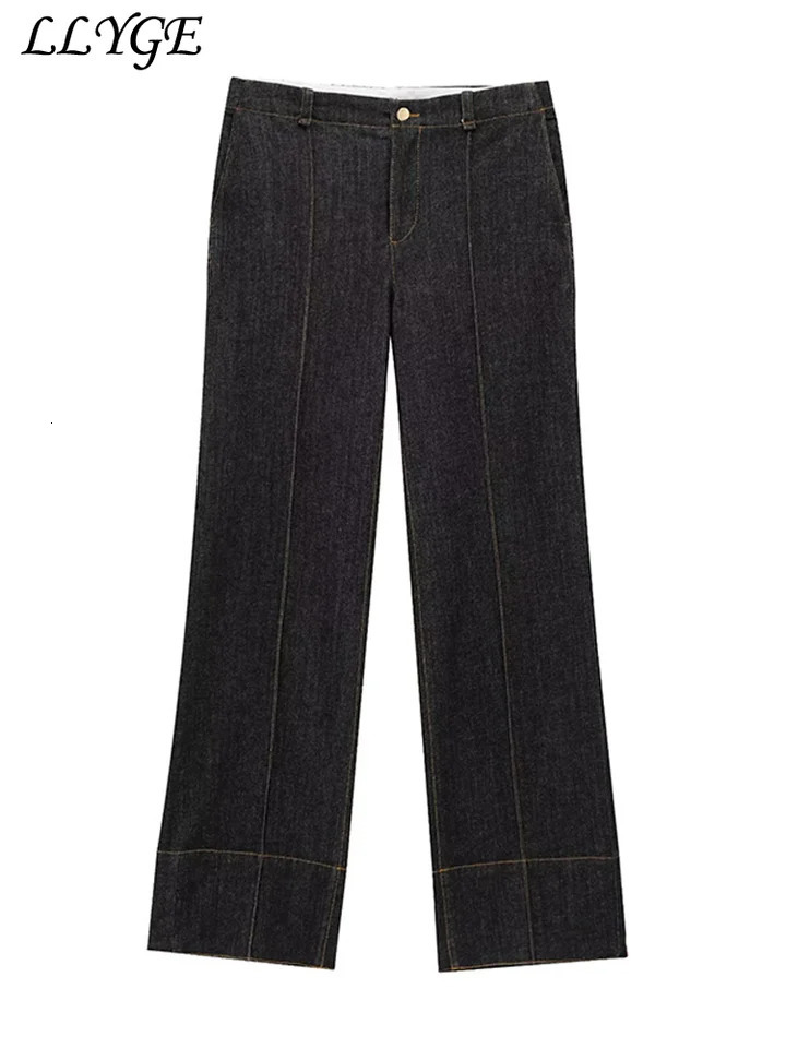 Fashion Denim Jacket Pant Sets Women Slim Spliced Single Breasted Jackets Zipper Wide Leg Jeans Lady Vintage Commute Outfit 250723