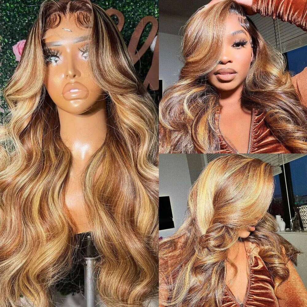 13x6 Glueless Highlight Hd Lace Frontal Wig Ombre Colored Honey Blonde Human Hair Wigs Body Wave For Women 4x4 5x5