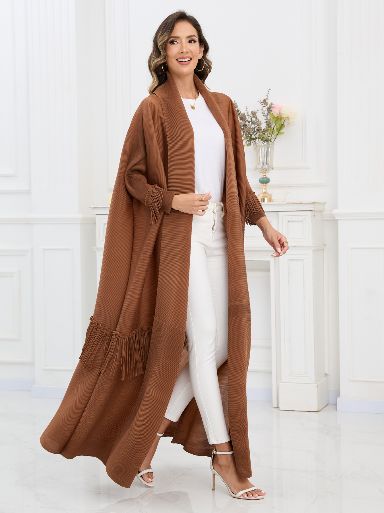 Ethnic Clothing Arabian Style Elegant Loose Cardigan - Trendy Ladies' Outerwear Middle Eastern pleated long robe coat NZ001