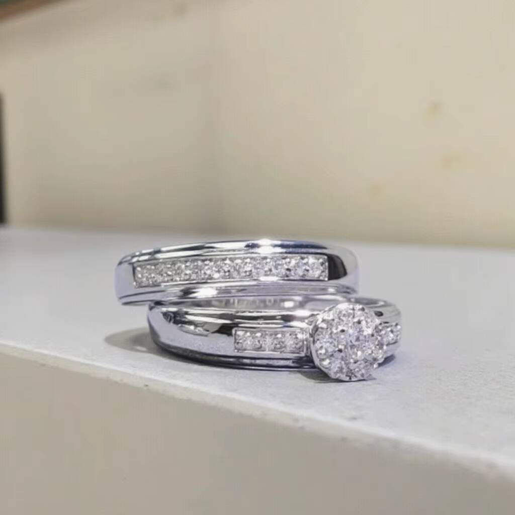 Hot in Europe and America Luxury 925 Silver Moissanite Ring Bridal Wedding Ring Set Couples for Women Men