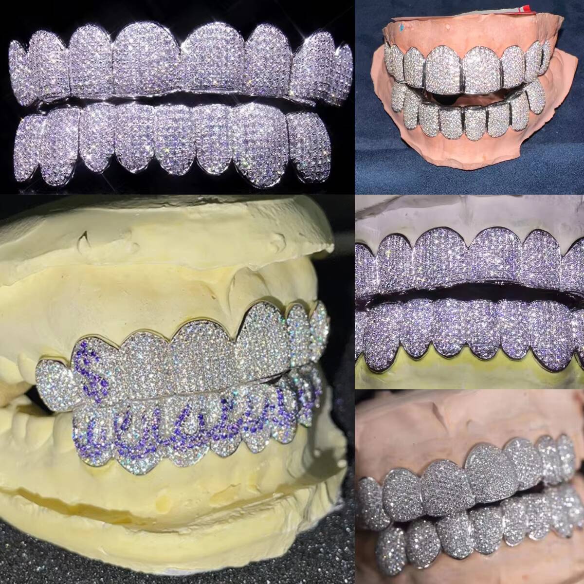 Custom 925 Sterling Silver Grillz Hand-Set Round Cut Moissanite Iced Out VVS Unique Jewelry