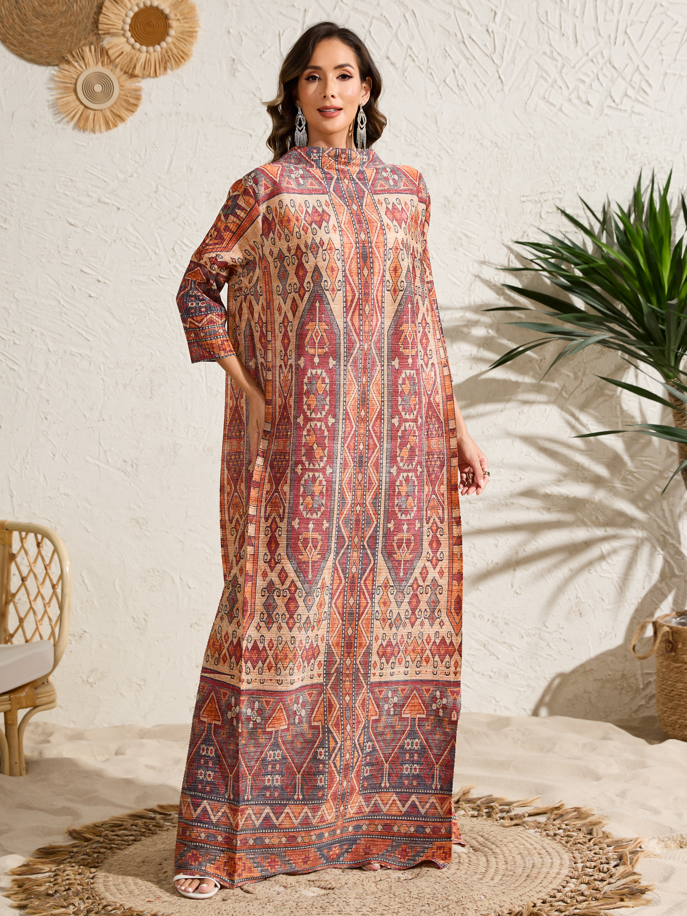 dress Ethnic Clothing Ladies' elegant, loose and printed long-sleeved dress in Arab style NZ013