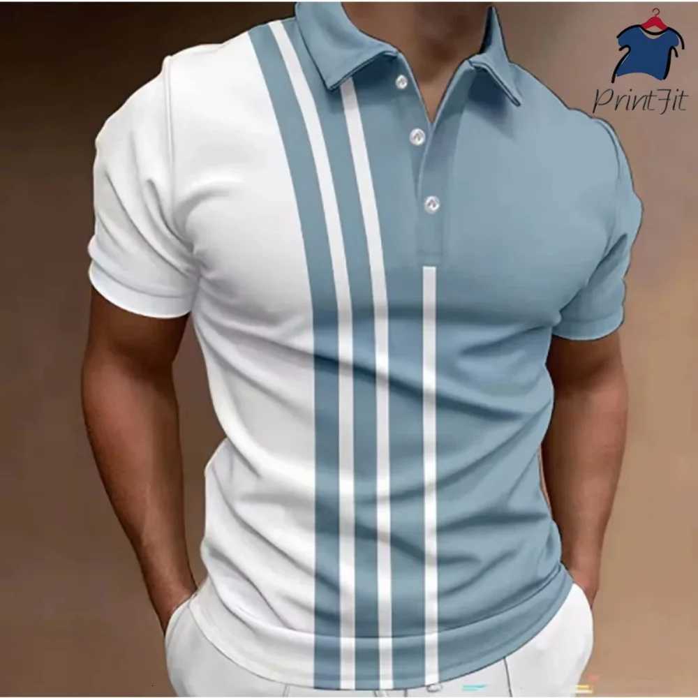 Best-selling Mens Button Polo Shirt Collar Short-sleeved Pullover Sports Summer Casual Button Striped Collar Trend T-shirt Tops XJ250725