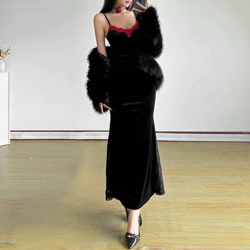2024 Autumn New Women's Solid Color Slim High Waist Street Fashion Strap Sleeveless Dress efa