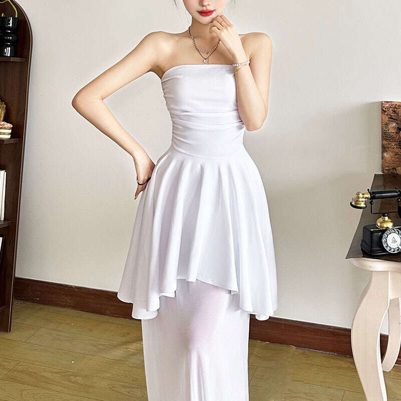 2025 Spring New Women's Solid Color Slim Fit High Waist Fashion Off-Shoulder Tube Dress 9be