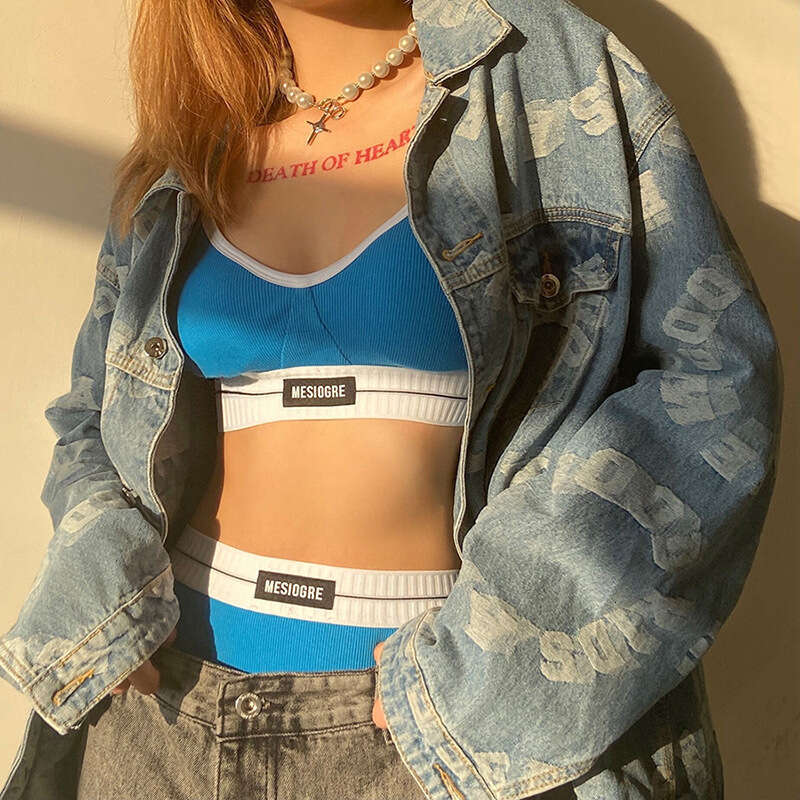 2020 Autumn Winter New Women's Fashion Color Block Crop Top and Shorts Two-Piece Set 63f