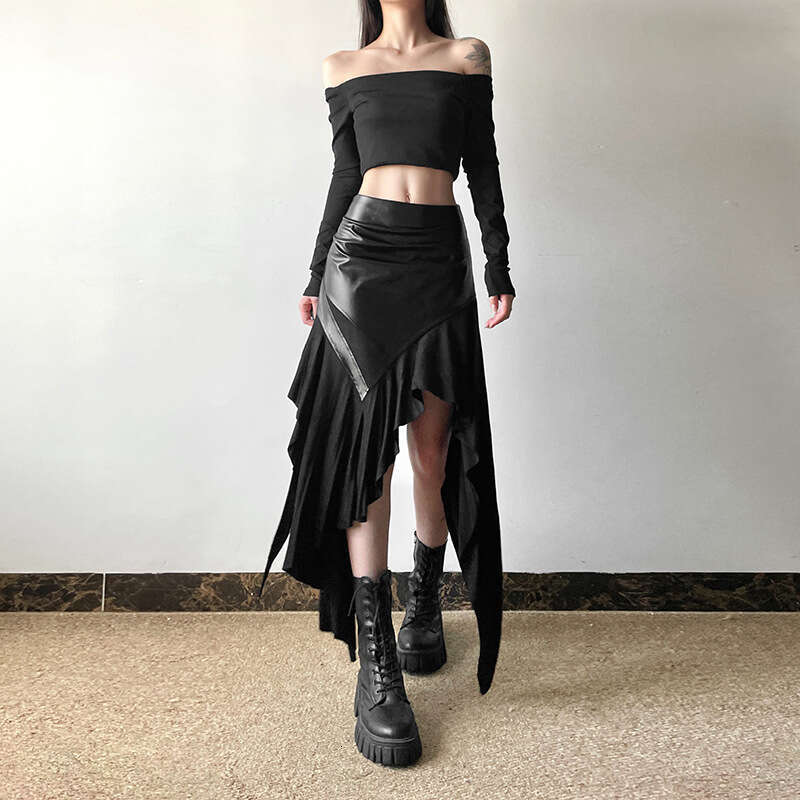 2024 Autumn New Women's Solid Color Slim Fit Street Fashion High Waist Irregular Skirt 5cf