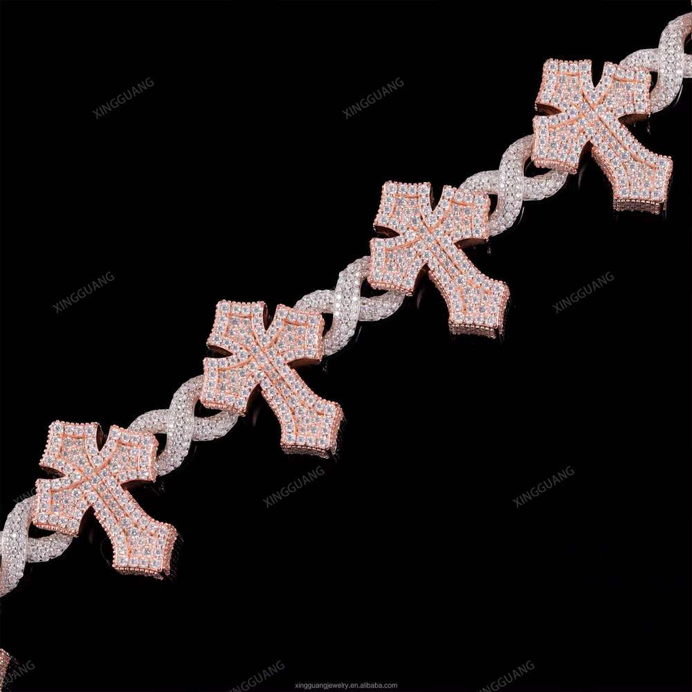 XG Iced Out Cross Cuban Sier Plated Gold Fine Jewelry Vvs Moissanite Dia Bracelets for Men/Women