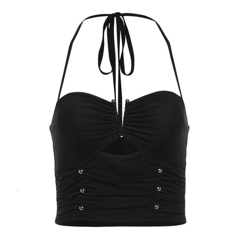 2024 Summer New Women's Solid Color Slim Fit Street Fashion Halter Sexy Backless Tank Top c27