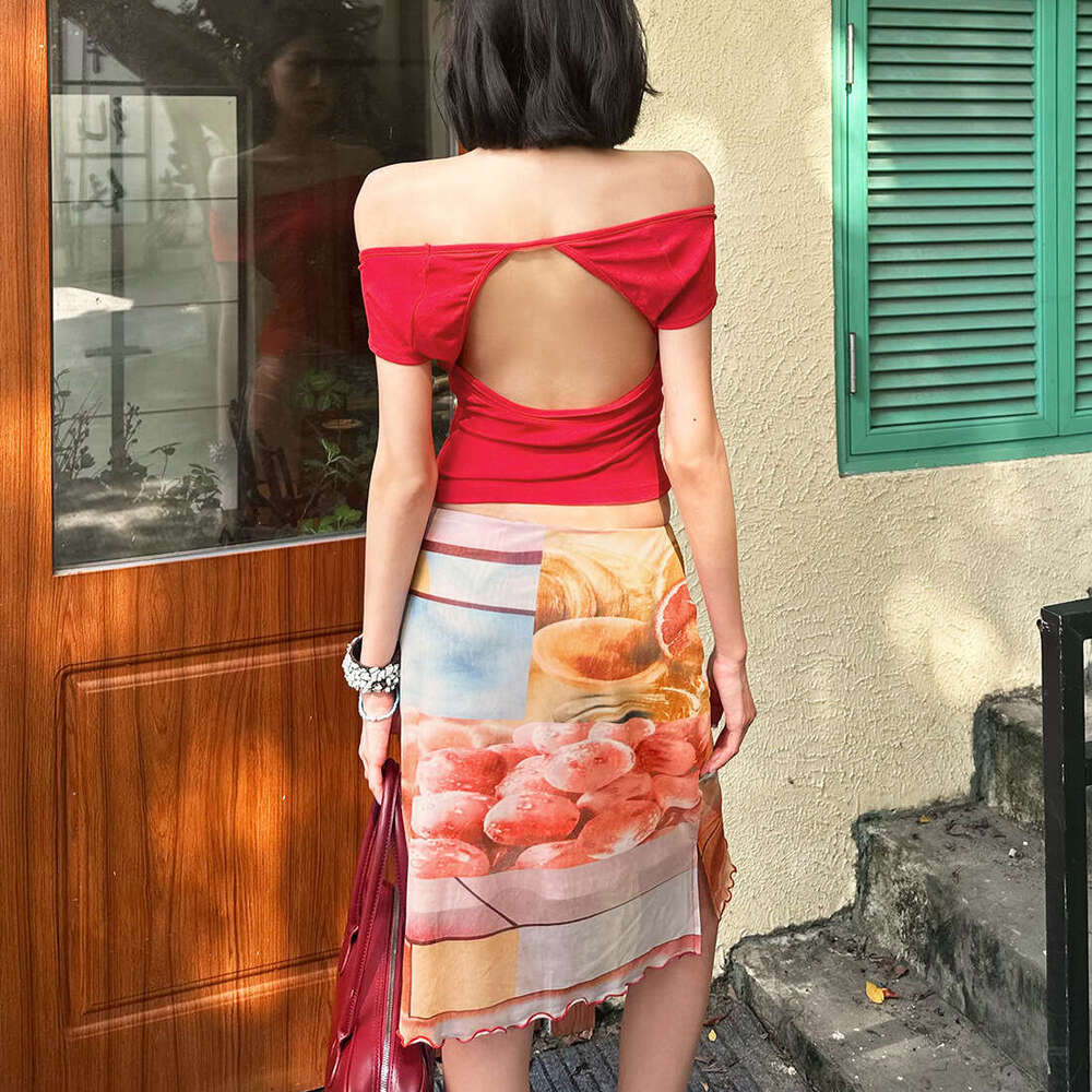 2025 Summer New Casual Fashion Vacation Backless Top High Waist Elegant Slim Skirt for Women 0a6