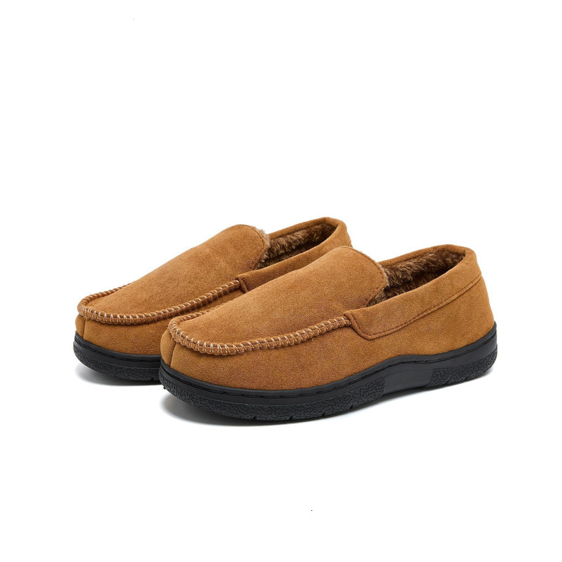 New Men's Closed-Toe Fur-Lined Mark Shoes Home Warm Outdoor Wear Fleece-Lined Non-Slip Thickened Cotton Slippers