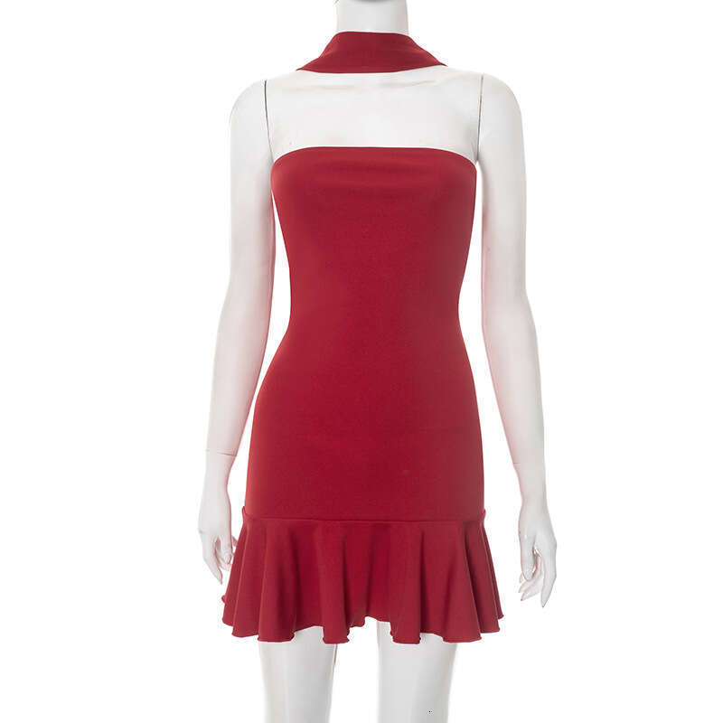Yds3 Women's Summer New Solid Color Ribbon Strapless Lace Sexy Dress B5