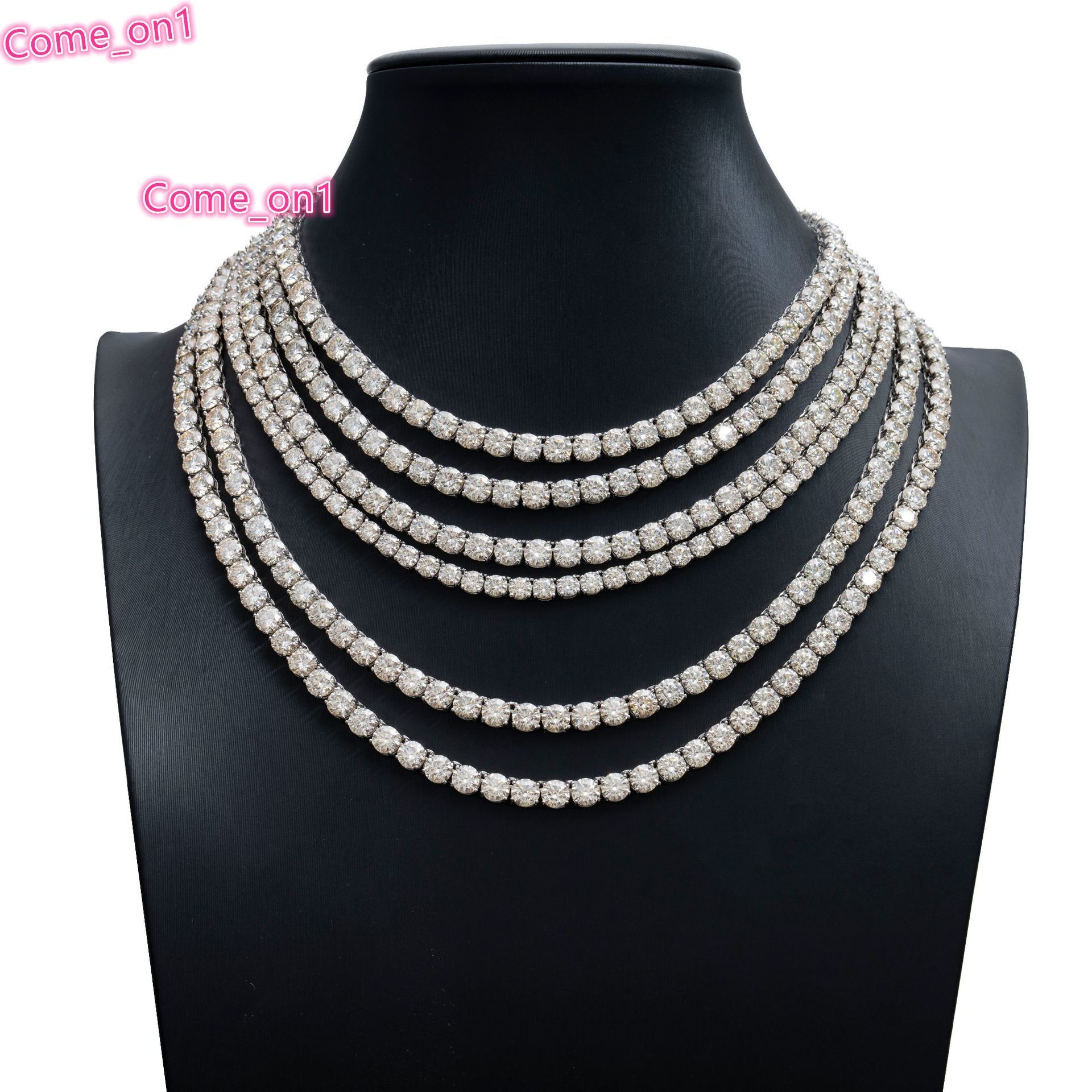 6.5mm Wholesale 6.5mm 5mm Moissanite Chain Iced Out Tennis Necklace Brand New Sinocre Hiphop Silver Plated