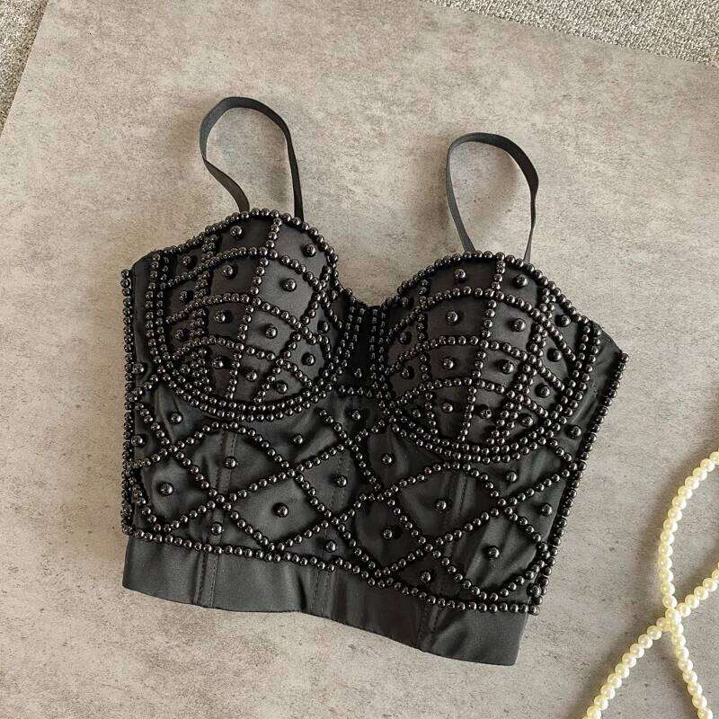 Sexy Club Pearl Strap Vest Top ort Sle Inner Wear Outerwear Trendy Fibone Brtte Women's Tank Tops Summer 202