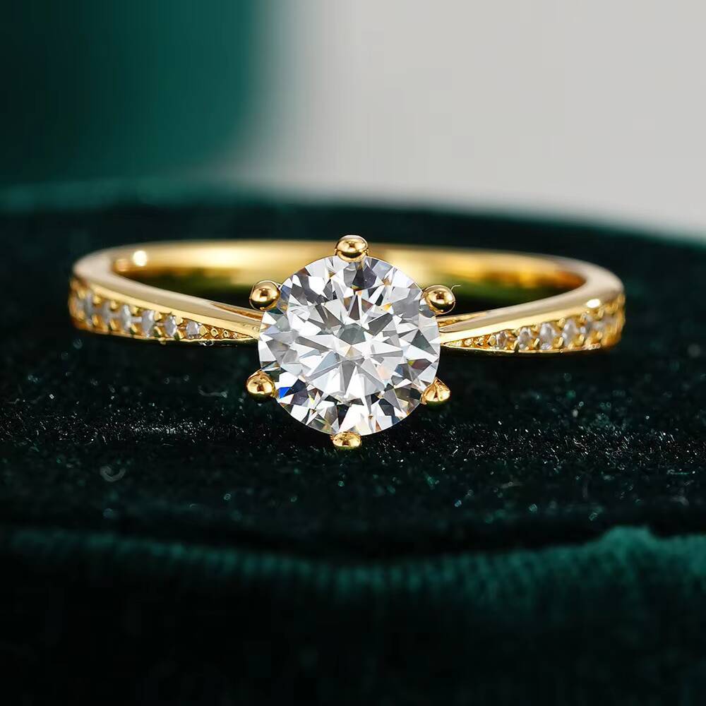 925 Sterling Silver Fine Rings Custom Zircon 18K Gold Plated Classic Moissanite Wedding Rings for Women
