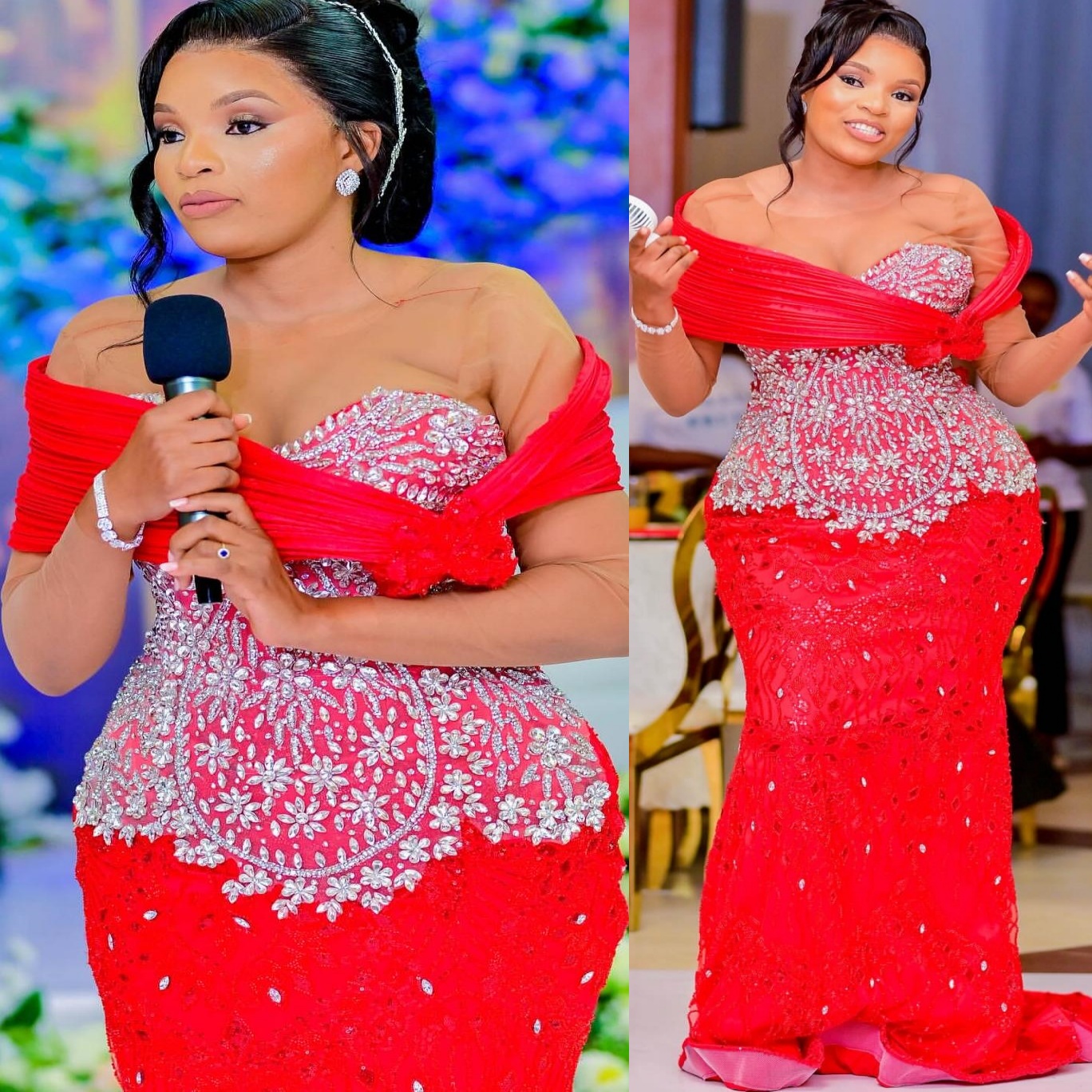 Mermaid Red Prom Dresses 2025 Sequined Crystals Full Sleeves Sparkly Evening Formal Party Second Birthday Engagement Gowns Plus Size Dress For Special