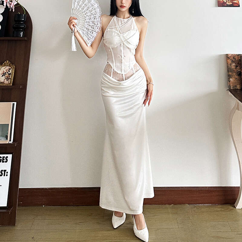INS2024 Style Autumn Winter New Women's Solid Color Slim Street Fashion Halter Backless Tank Top 638