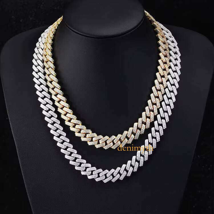 Hot Sale 2row 13mm Wide HipHop Necklace Bracelet Sier Iced Out VVS1 Moissanite Cuban Link Chain