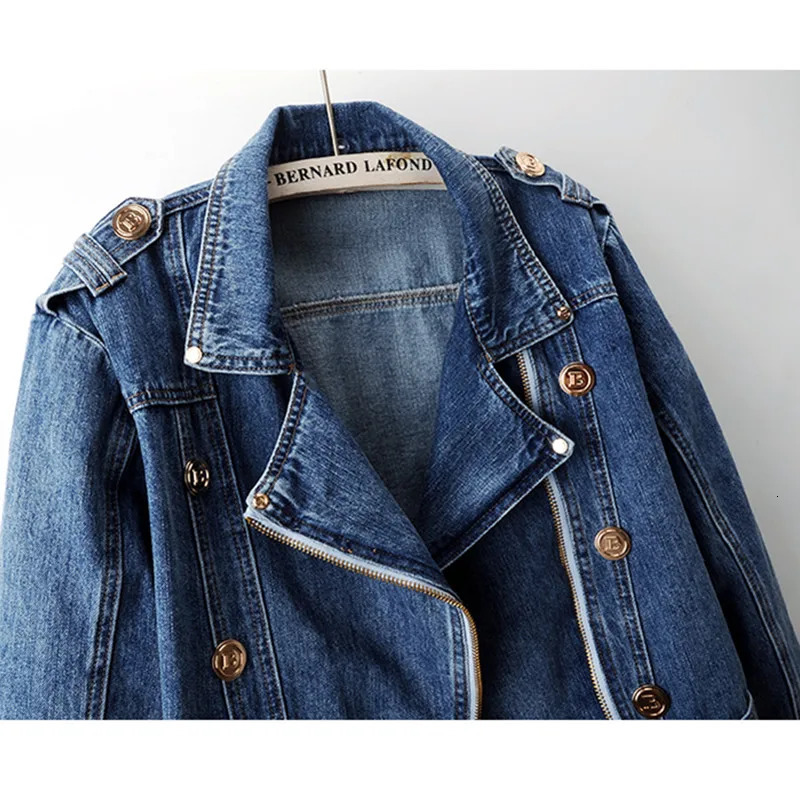 Spring Autumn High Waist Zipper Long Sleeve Denim Coat Womens Casual Short Loose Jean Top Motorcycle Jackets Female 250725