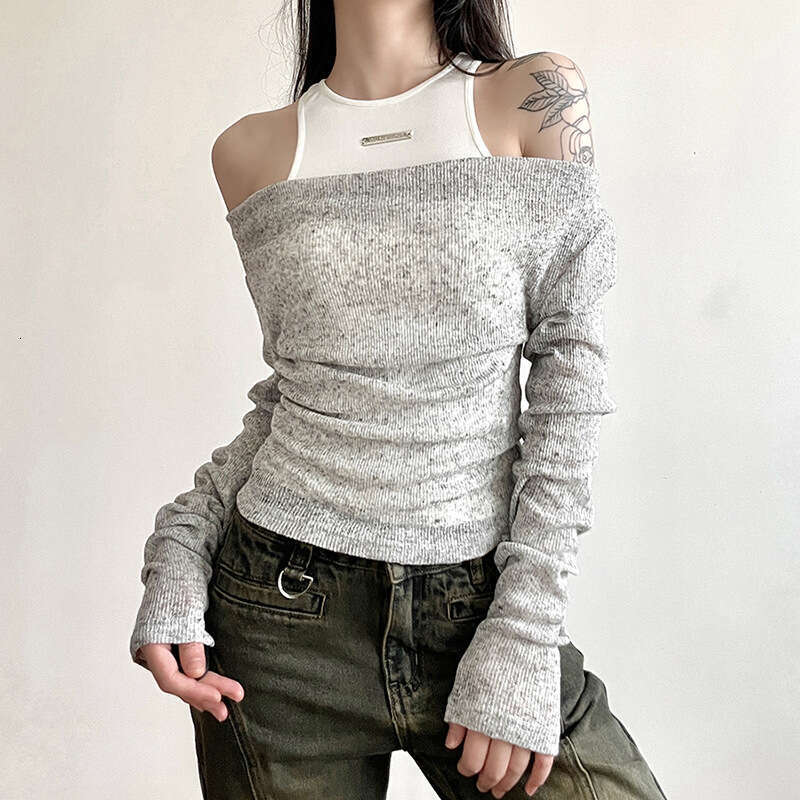 2023 Summer New Women's Solid Color Slim Fit Fashion Round Neck Tank Top Long Sleeve Two-Piece Set 2ec