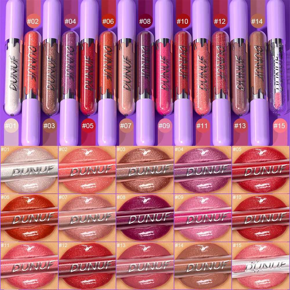 DUNUF 15 colors long-lasting moisturizing hydrating glossy easy to color lip gloss pearl fine flash mirror lip glazeXJ250724
