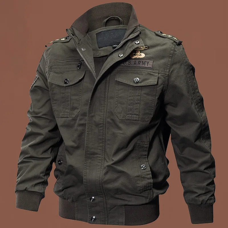 Pure cotton coat men 2025 spring and autumn stand collar jacket casual allmatch pure military shirt cargo trend 250717
