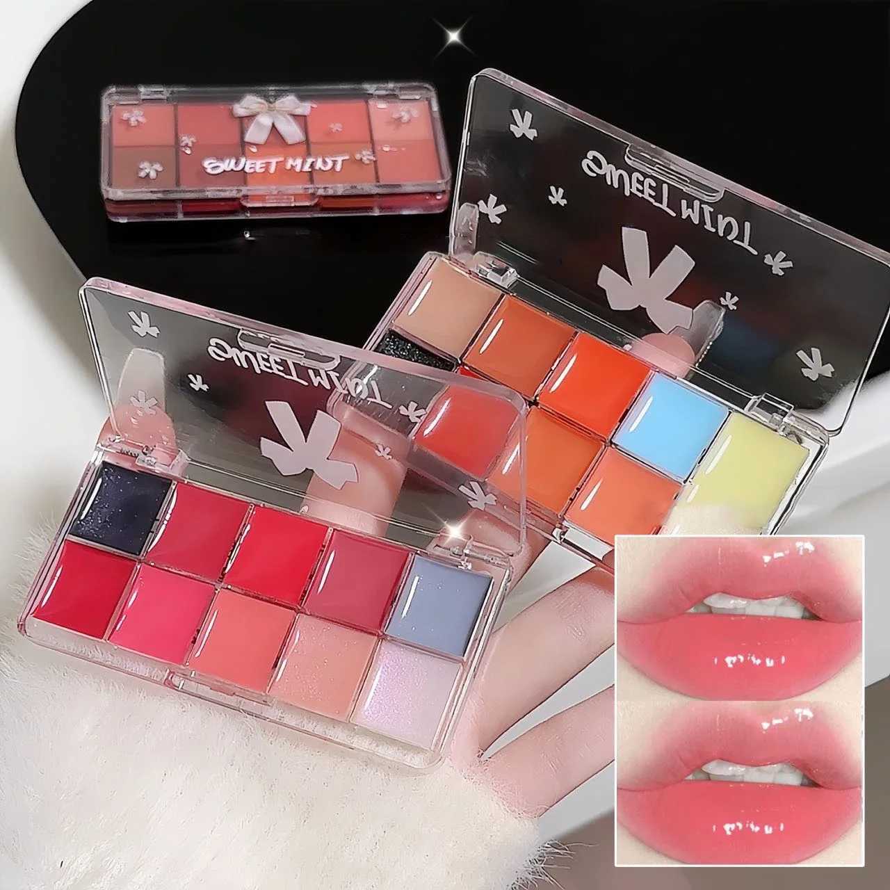 10-Color Lip Jelly Plate Mirror Crystal Lip Gloss Moisturizing Water Glass Red Orange Lip Oil Balm Sexy Plump Makeup PaletteXJ250724